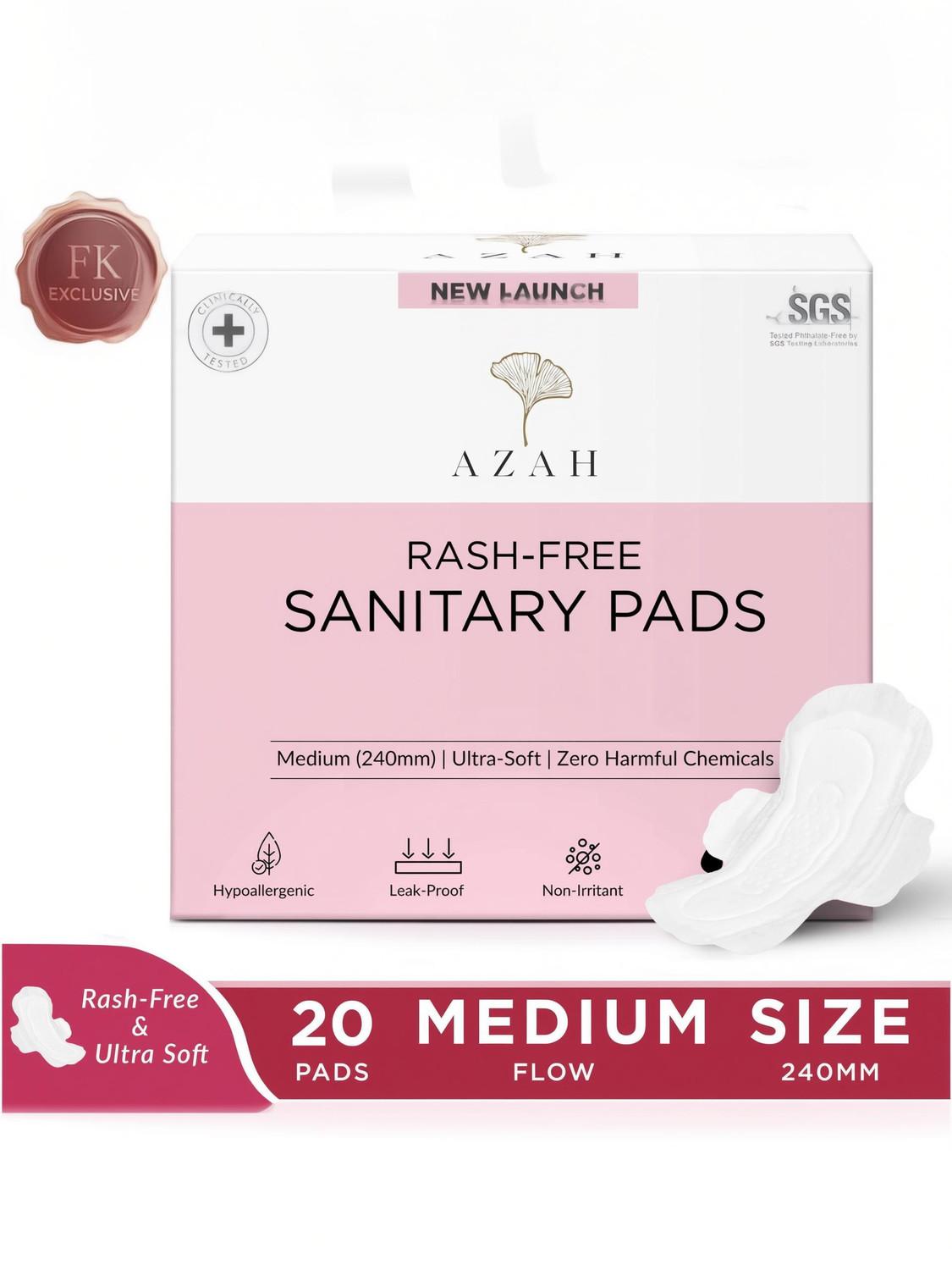 Image of AZAH Ultra Soft Light Flow Sanitary Pads For Women | 100% Rash-Free | Leakproof Sanitary Pad (Pack of 20)