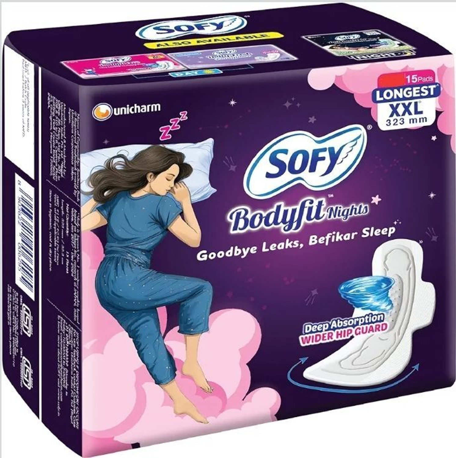 Image of SOFY Bodyfit overnight XXL 15 Sanitary Pads Sanitary Pad