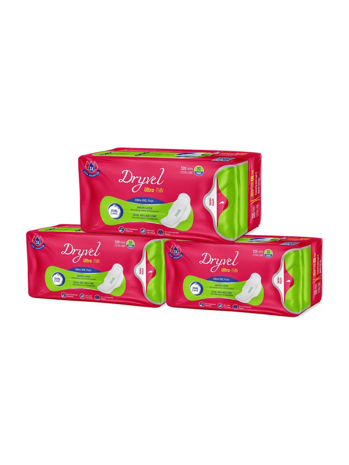Dryvel Ultra XXL | 320mm Extra Long Odour Control | Wide Wings & 3X Absorbency Sanitary Pad