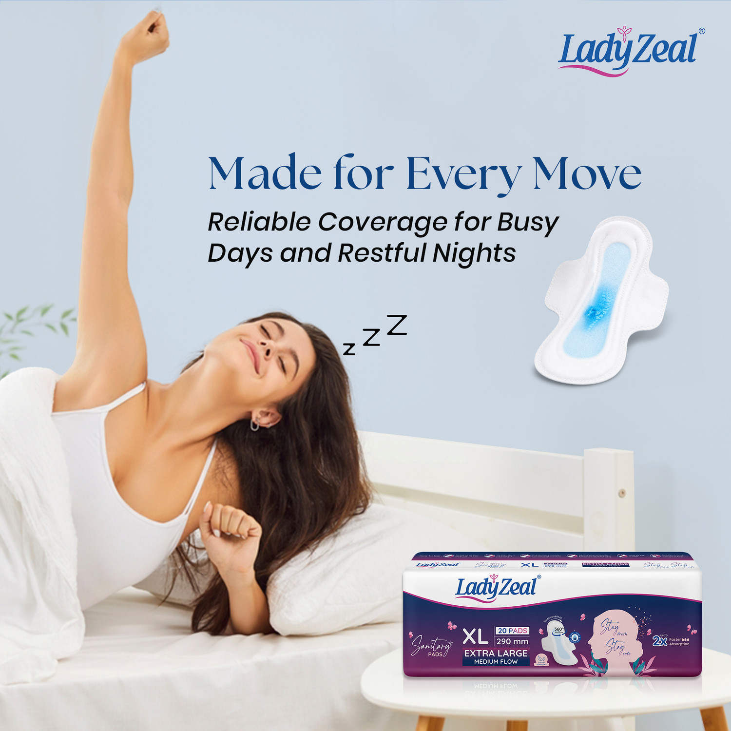 Image of LadyZeal Sanitary Pads for Women,Soft & Comfortable, Fast Absorption 360 Air Flow Sanitary Pad