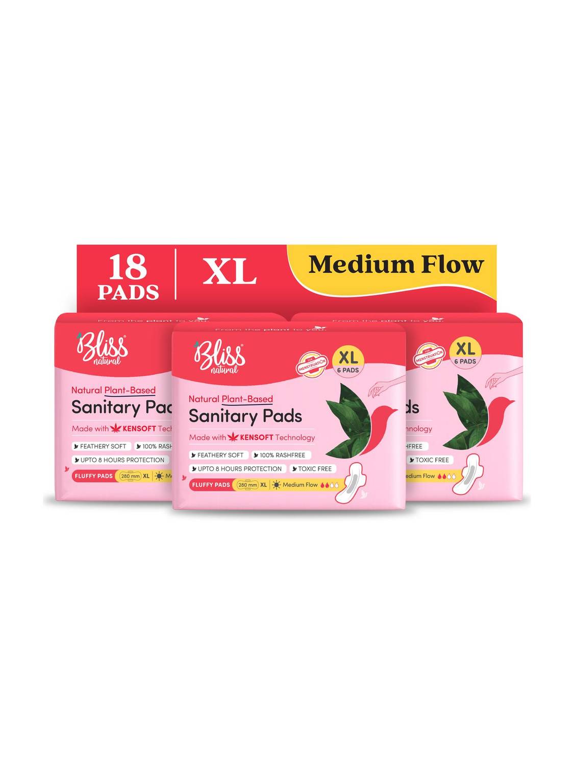 BlissNatural Ultra Soft XL 280mm | Medium Flow | Rash-Free & All Day Comfort Sanitary Pad