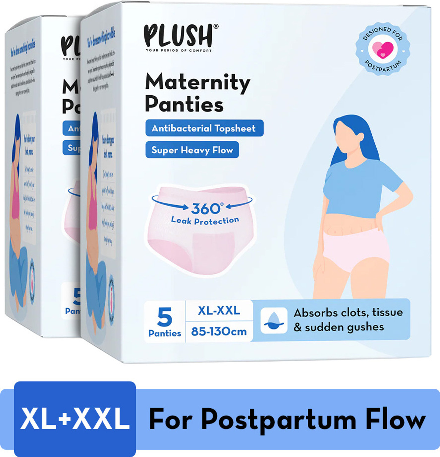 PLUSH Maternity Period Panty XL/XXL (85-130cm) | Heavy Postpartum Flow (Pack of 10) Sanitary Pad