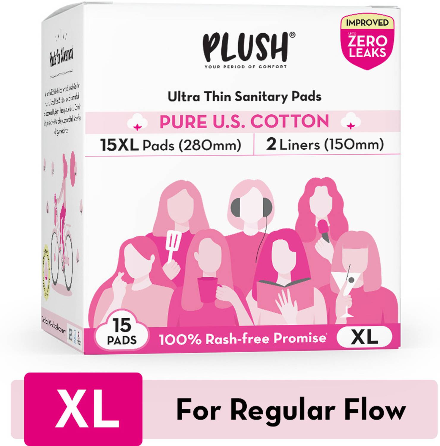 PLUSH 100% Cotton Rash Free Heavy Flow Pads (15 XL Pads & 2 Liners) - Image 1