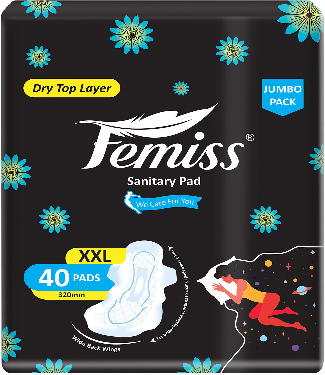 Image of Femiss Soft & Rash Free for Women & Girl Trifold 40 Sanitary Pads (XXL-320MM) Pack of 1 Sanitary Pad