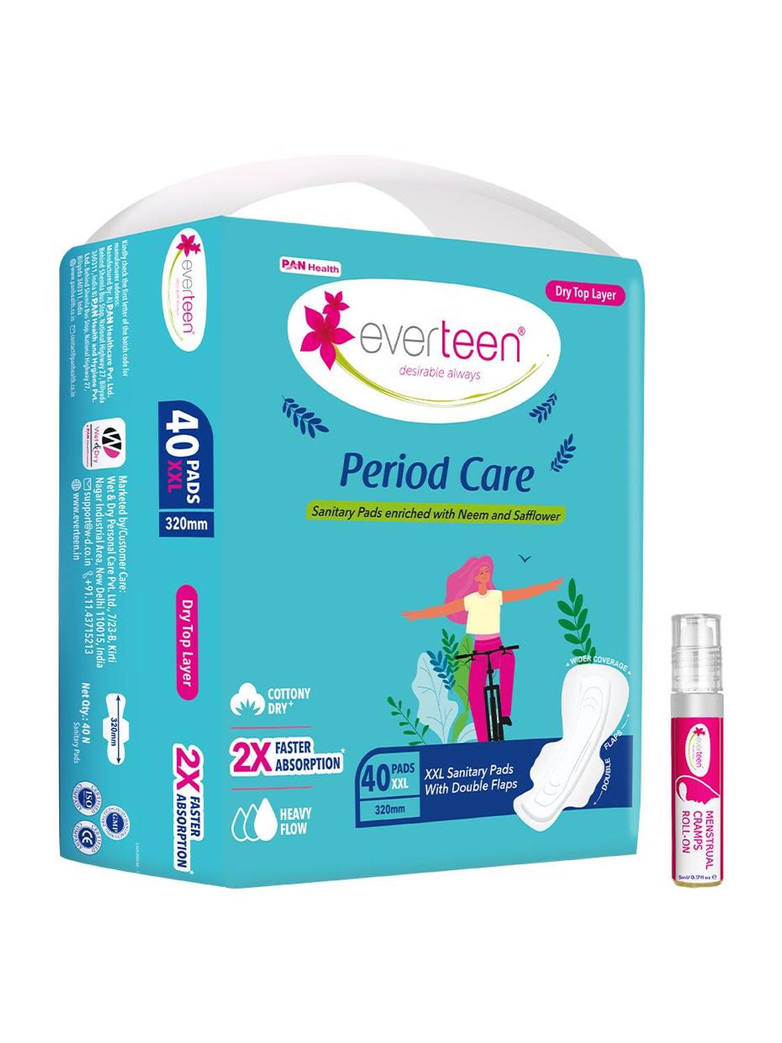 everteen combo 40 XXL Dry Period Care & Menstrual Cramps Roll-On�(5ml) Sanitary Pad