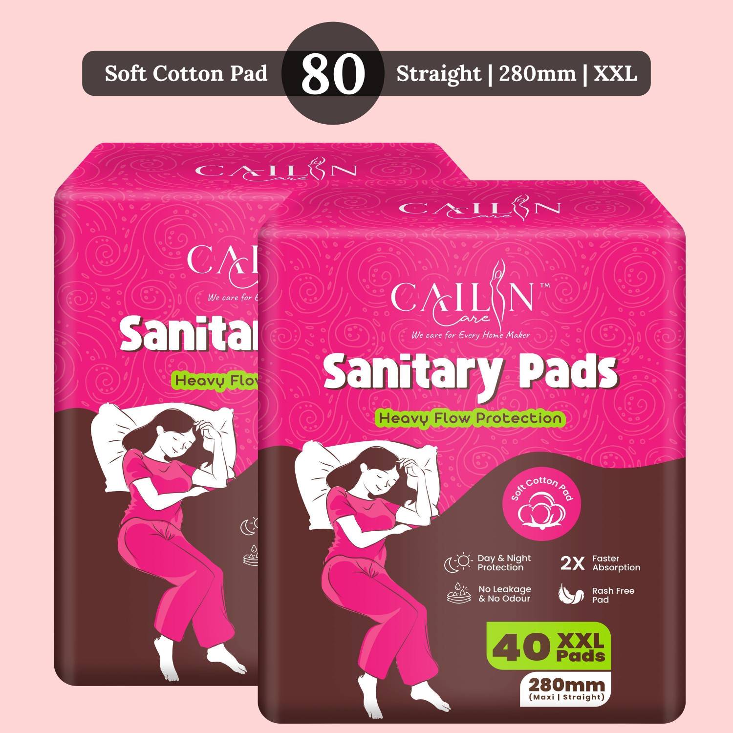 Cailin Care 280mm Straight Jumbo Soft Cotton Antibacterial Rash Free Extra Soft Comfy Combo Sanitary Pad