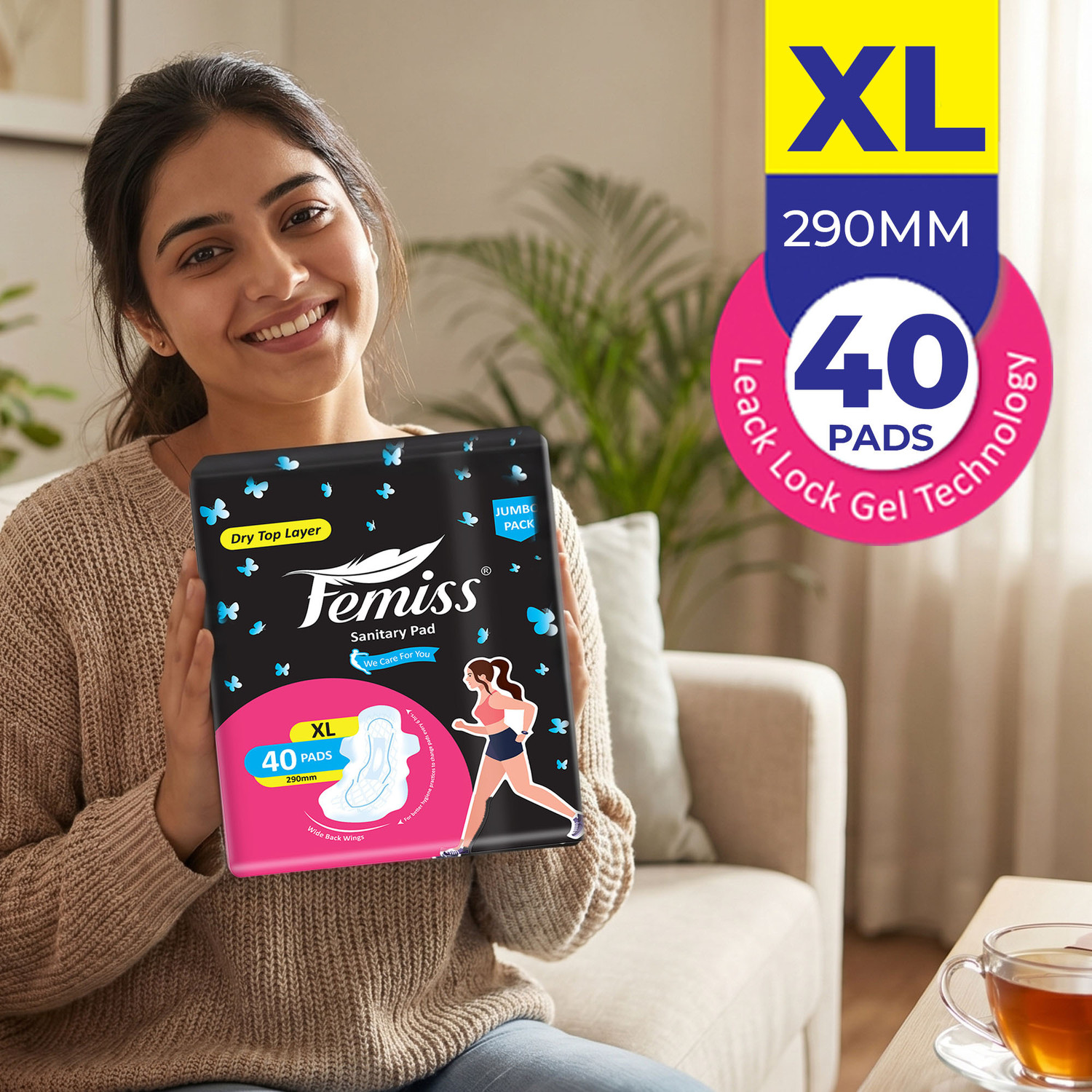 Image of Femiss Sanitary Pads for Women and Girls Trifold pads (XL-Size, 290 MM, (40 Pads Each) Sanitary Pad