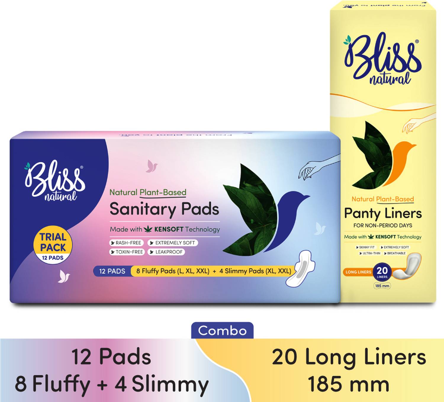 BlissNatural Trial Pack 6 Fluffy 2L,2XL,2XXL, 6 Slimmy 2L,2XL,2XXL+ 20 PantyLiners Combo Pack Sanitary Pad