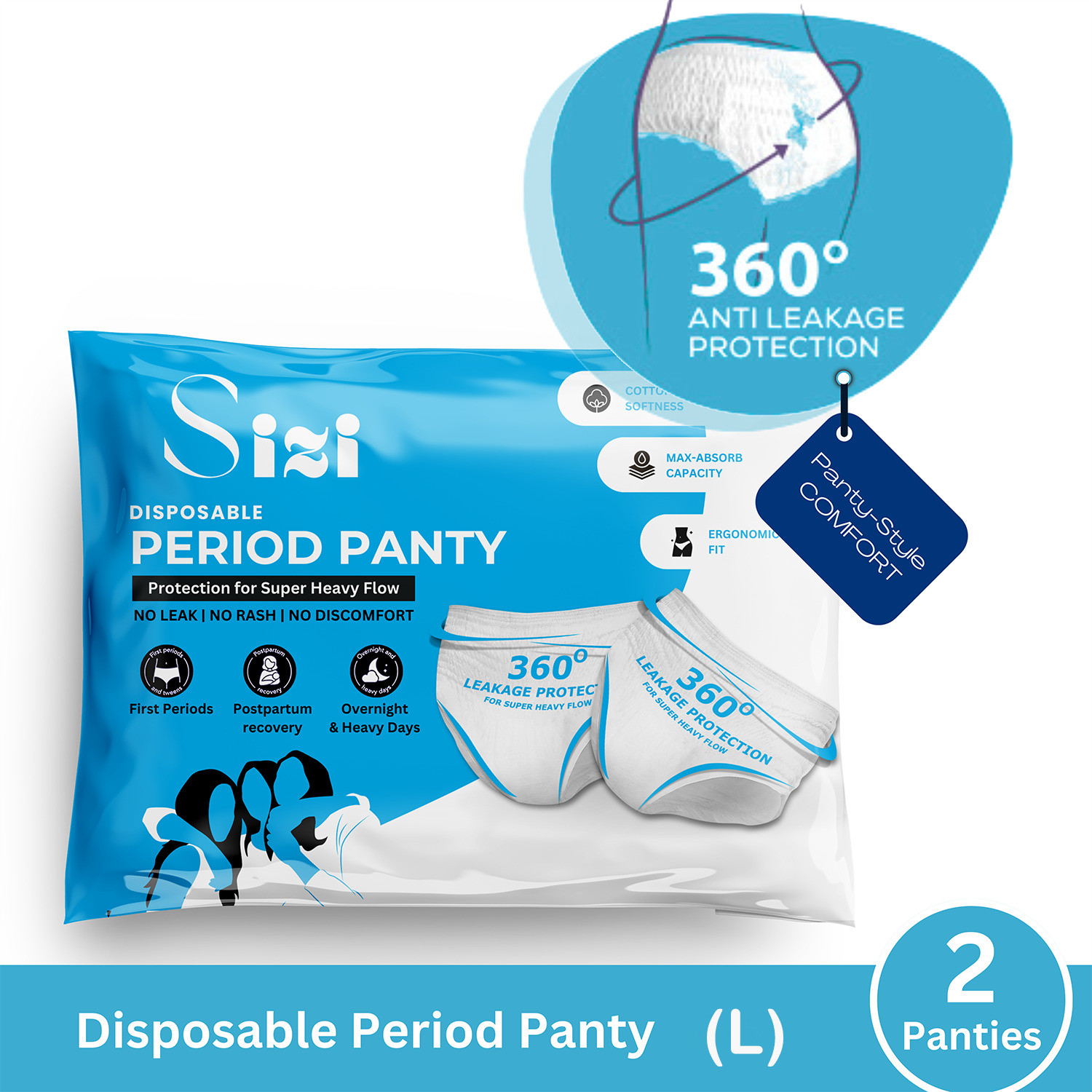Image of SIZI Dispoable White Leakproof Period Panty for Regular to Heavy Flow Sanitary Pad