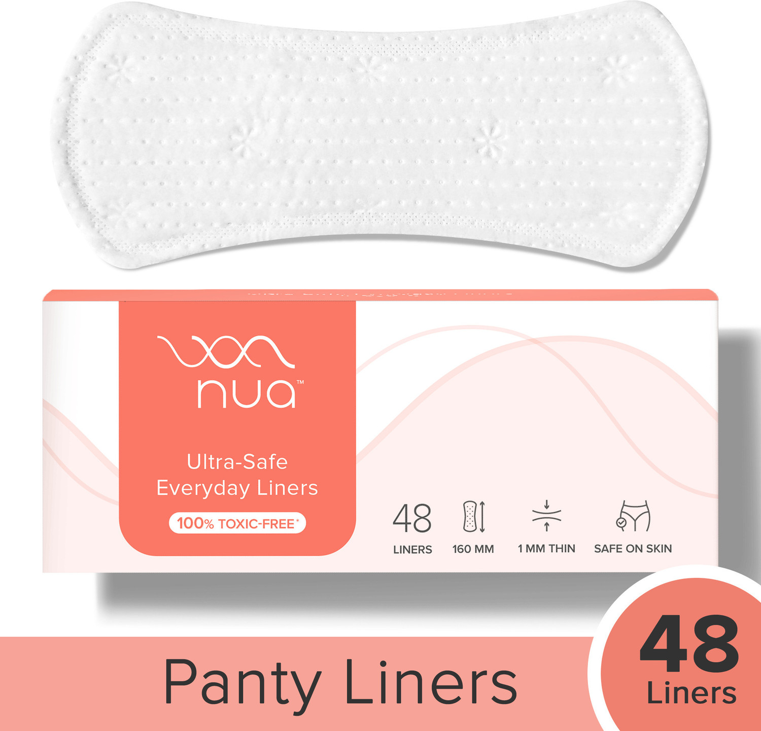 Image of Nua Everyday Panty Liners (Pack of 48) || Super Thin (1mm) Panty Liners || Rash-Free and Toxin-Free || Soft Comfortable Top Layer Pantyliner