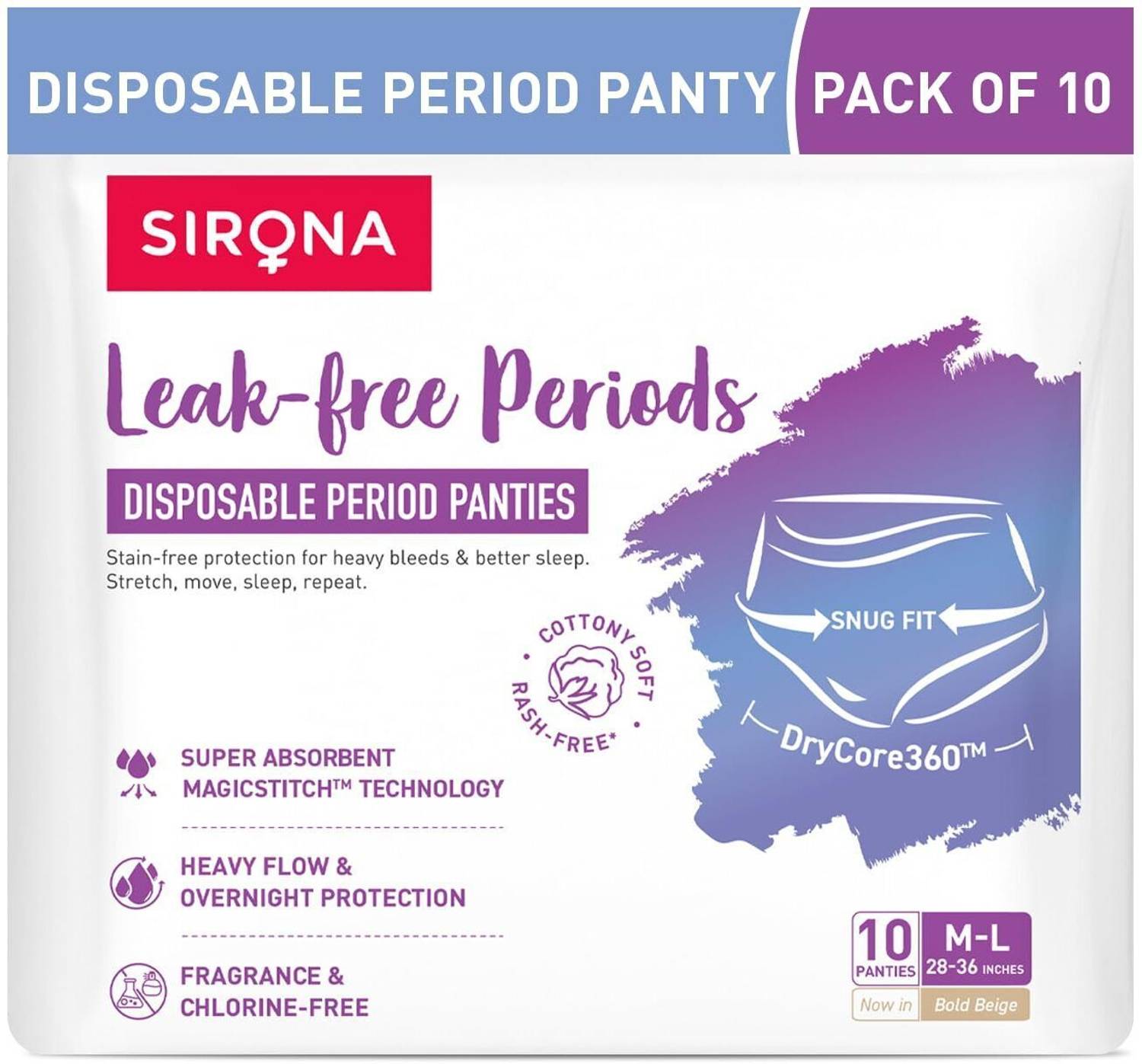 SIRONA Disposable Period Panties - M-L (28"-36") | Super Soft & 5X More Absorbent Sanitary Pad