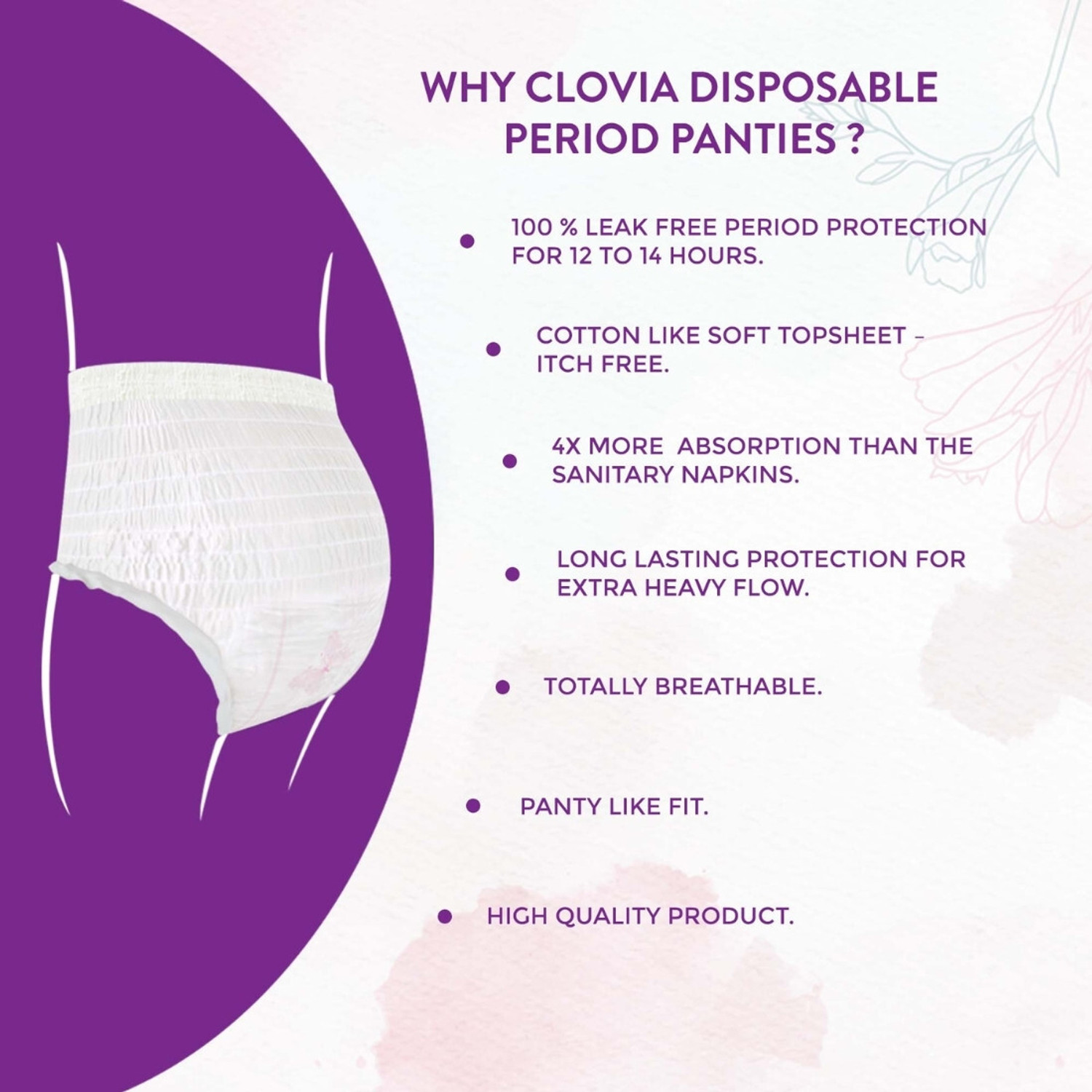 Image of Clovia sanitary napkin- disposable period panty type Combo of 5 (10 Nos) Sanitary Pad (Pack of 2)