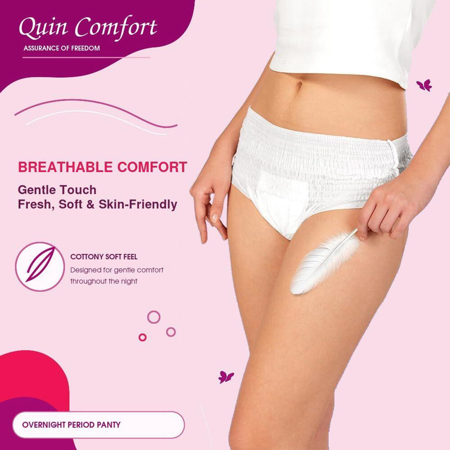 Image of Quin Comfort Period Panty For Girls & Women,(L-XL),3Pcs, 12Hrs Protection, Pack of 3 Panty Sanitary Pad
