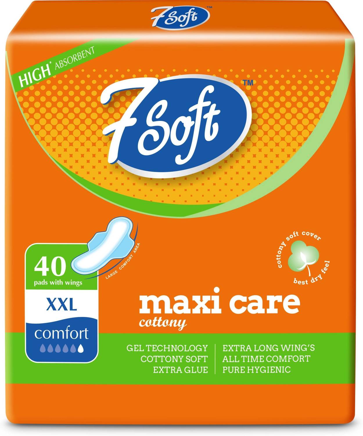 7soft Maxi Cottony Soft XXL Pack 1 Of 40 Sanitary Napkins Pads Sanitary Pad