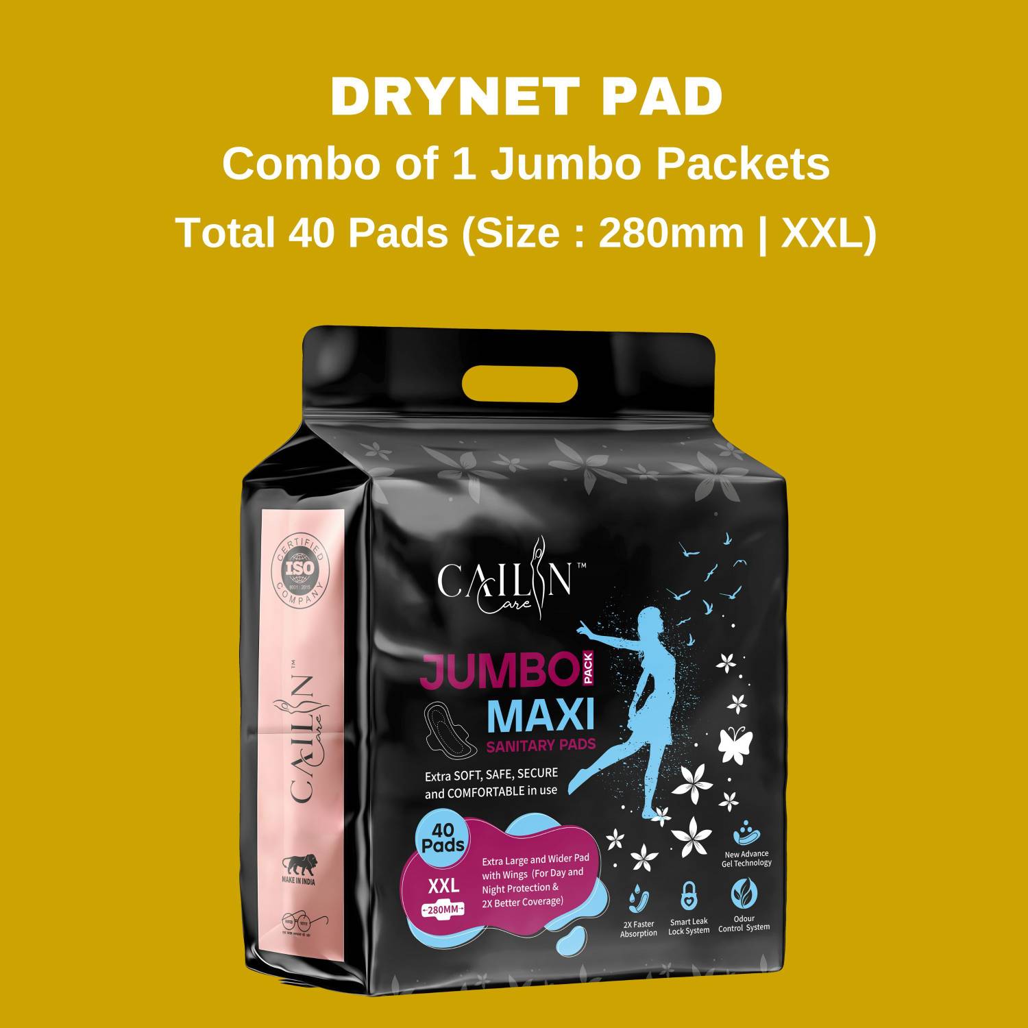 Cailin Care Extra Dry & Long Sanitary Napkins (Size - XXL | 280mm) Sanitary Pad