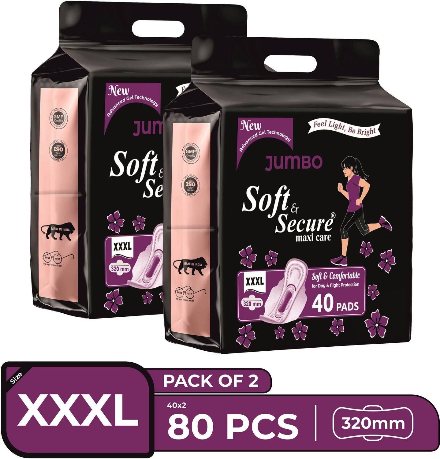 soft & secure JUMBO MAXI DRY PAD COMBO Sanitary Pad (Pack of 80)