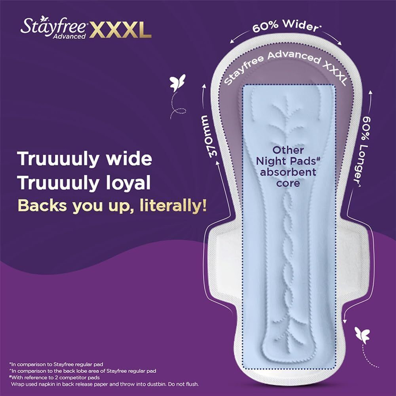 Image of STAYFREE XXXL Thin Sanitary Pads for Women | 16 Soft Cotton Pads All Night Ultra Comfort Sanitary Pad