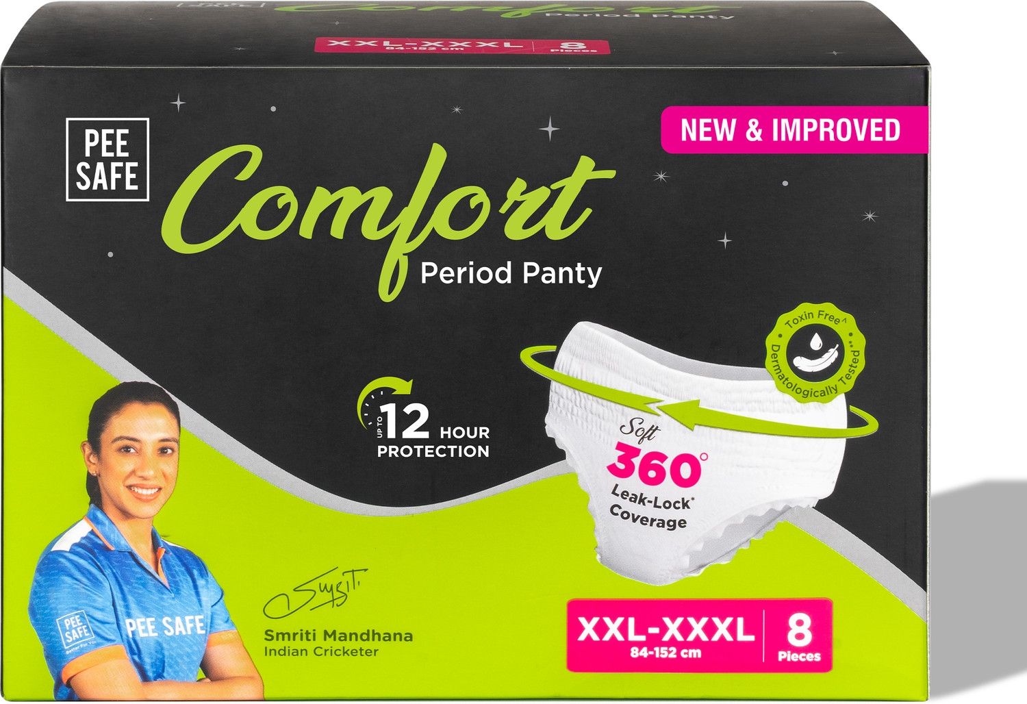 Image of Pee Safe Comfort Period Panties XXL-XXXL, 8, Seamless Fit, 360 Protection Sanitary Pad
