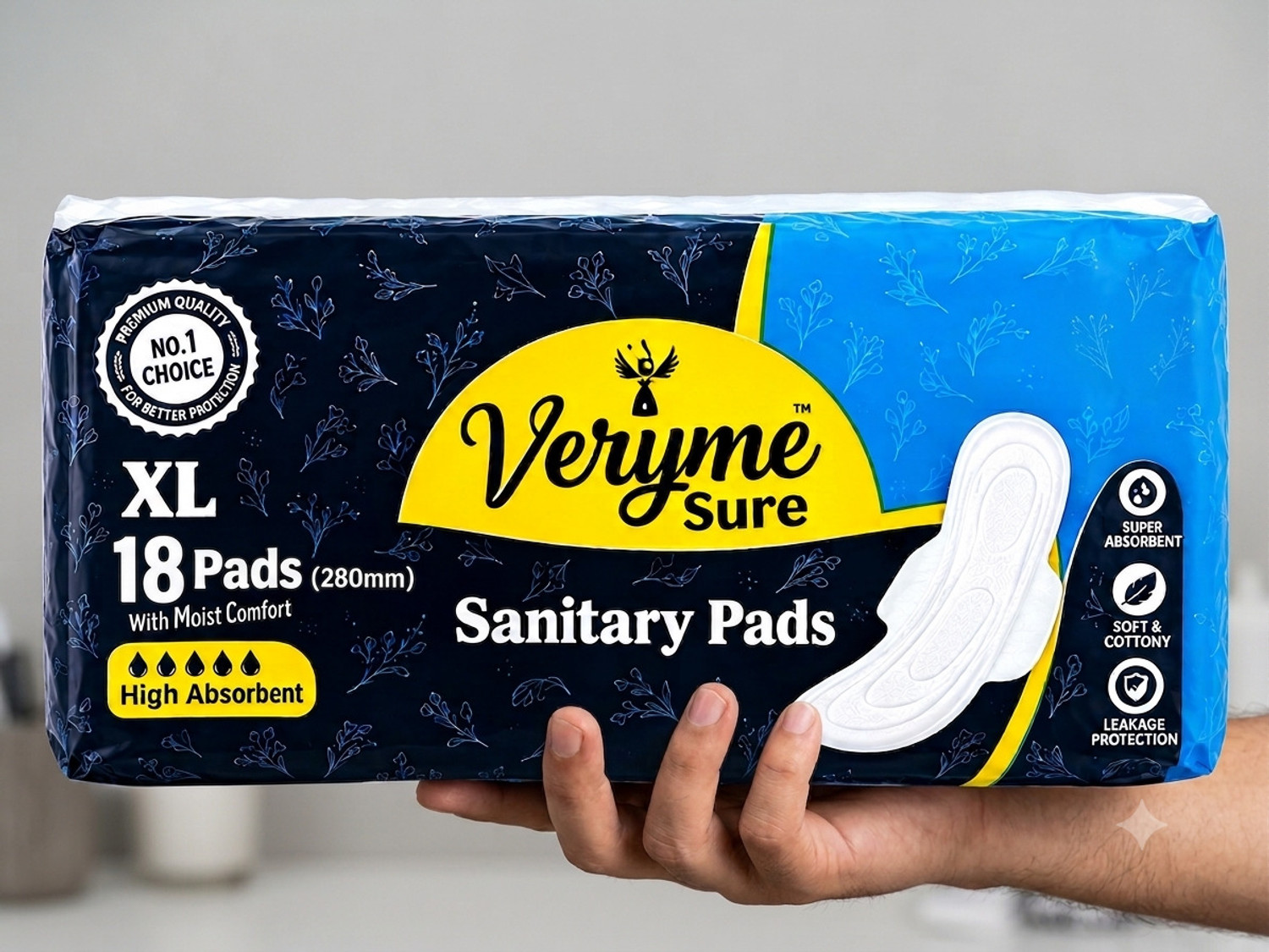 Image of very me sure XL Sanitary Pads, 280mm, Pack of 18, High Absorbent with Anti-Leak Protection Sanitary Pad
