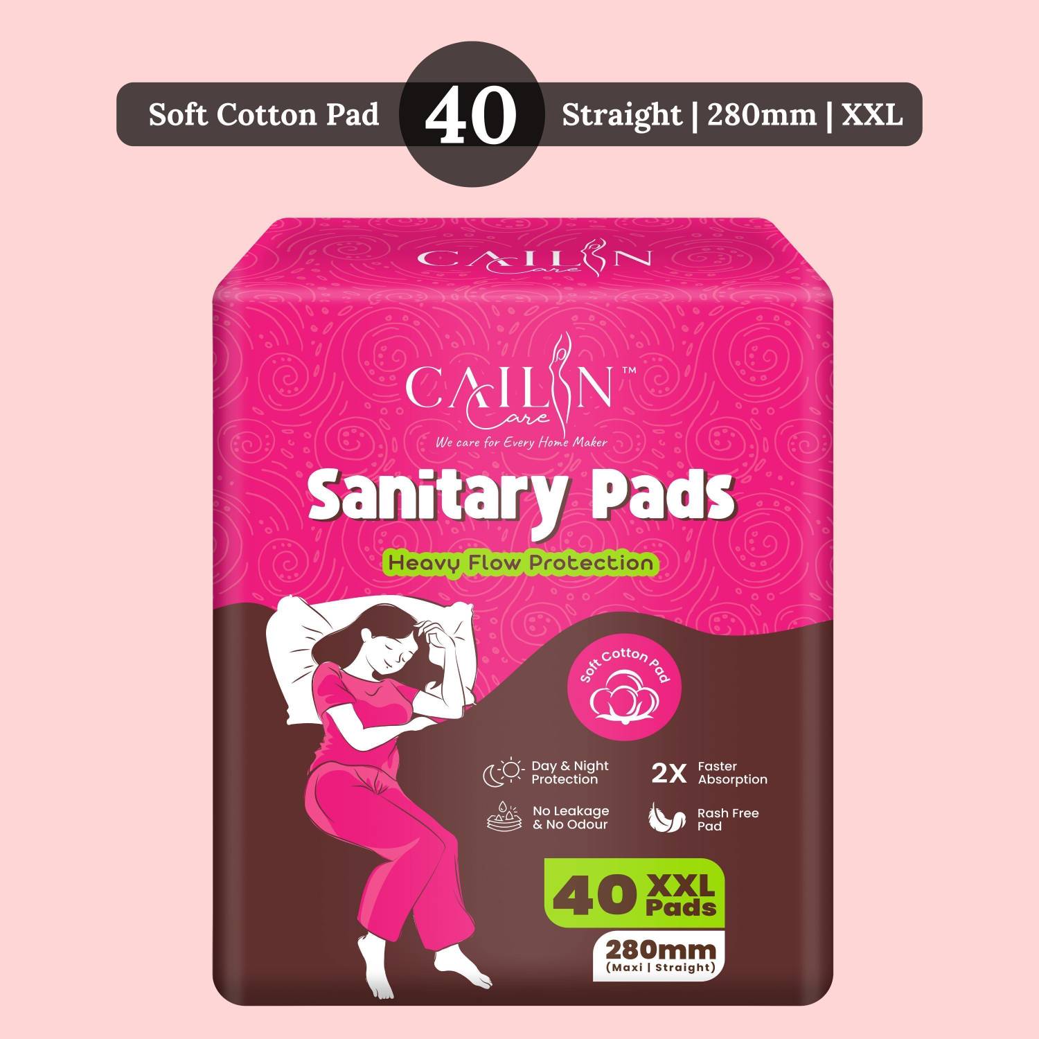 Cailin Care 280mm Straight Jumbo SOFT COTTON Antibacterial Rash Free Extra Soft & Comfort Sanitary Pad
