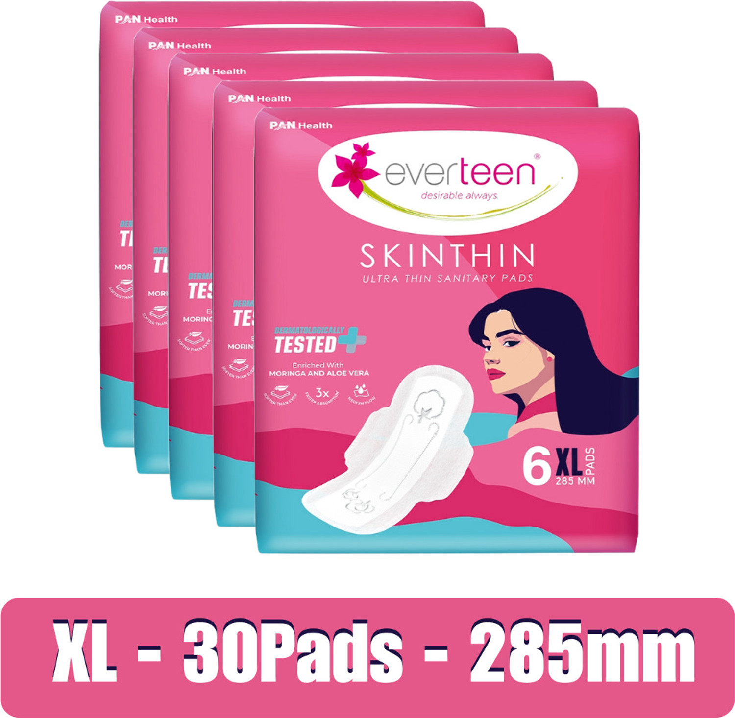 Image of everteen Skin Thin XL 30 Sanitary Napkins | Rash-Free, Dermatologically Tested Sanitary Pad