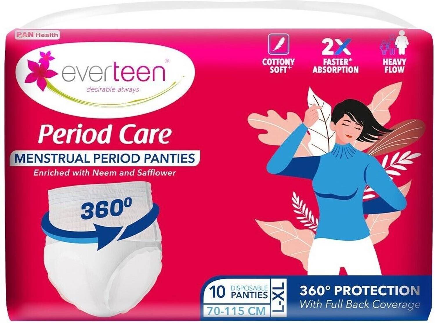 everteen Disposable Menstrual Period Panties12 Hr Leak Proof L-XL