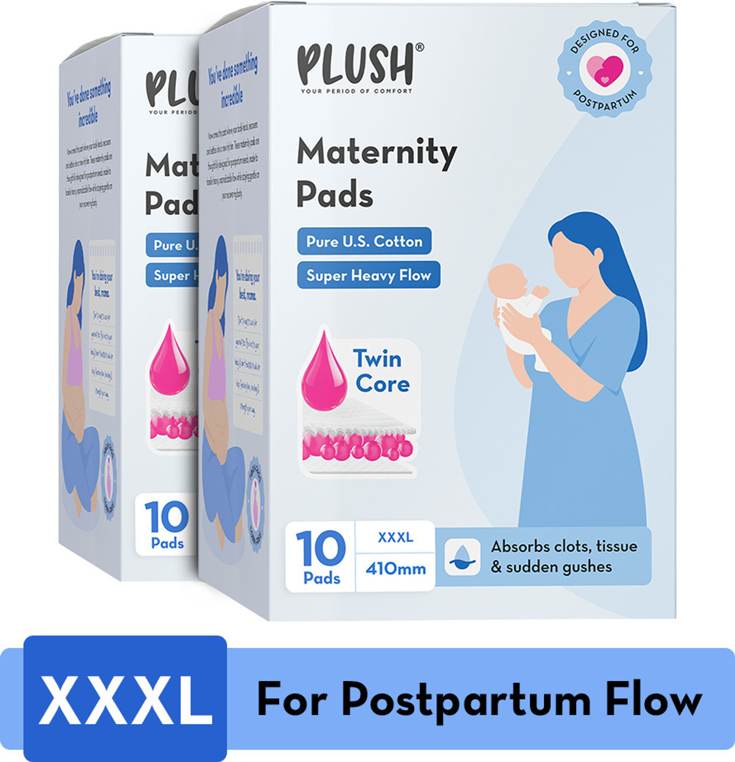 Image of PLUSH Maternity Pads for Postpartum Bleeding | Combo (20 Pads) | XXXL - 410 mm Sanitary Pad