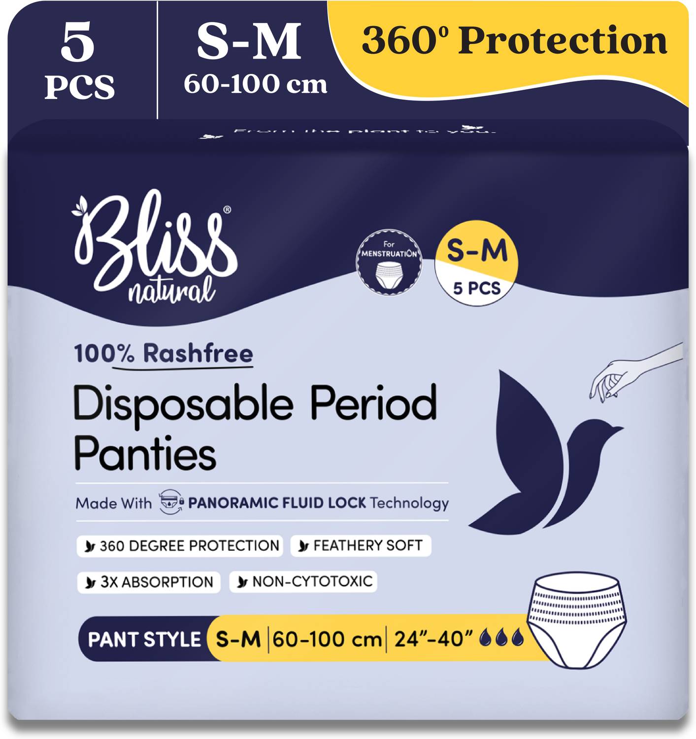BlissNatural Disposable Peroid Panties Pull-Up Pant (S-M) 24-40 Inch | 360 Degree Protection Sanitary Pad