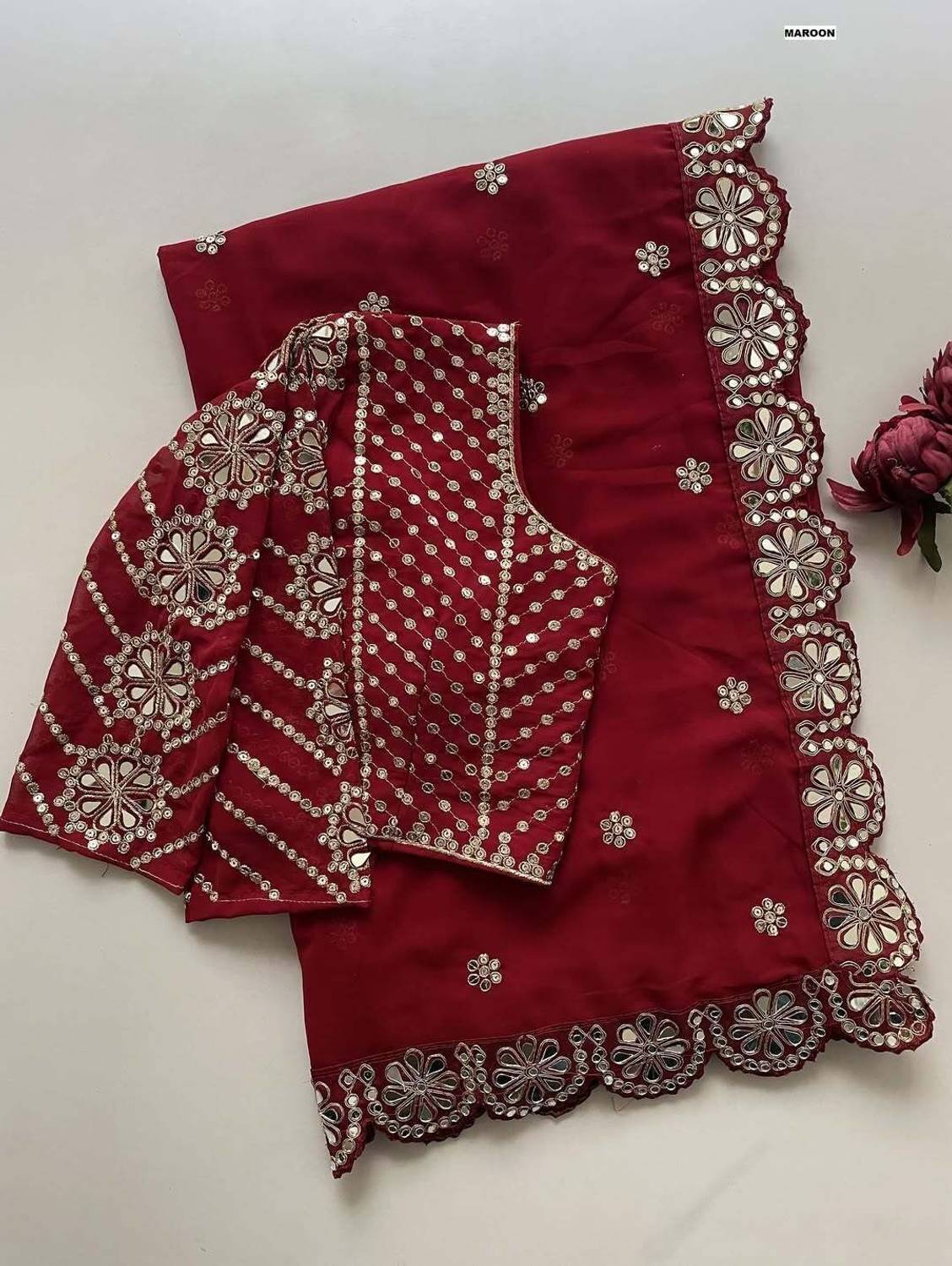 PRATYAMFASHION Embroidered Georgette Saree - Image 4