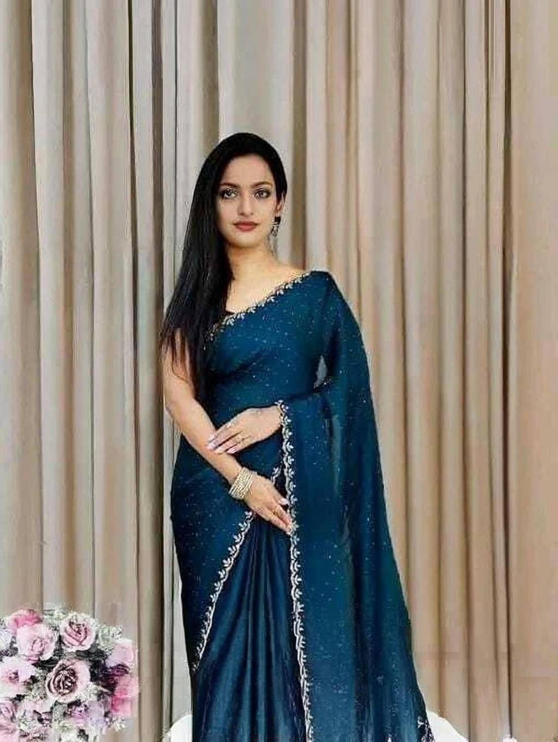 BHIKS RR Embellished, Self Design Bollywood Chiffon Saree