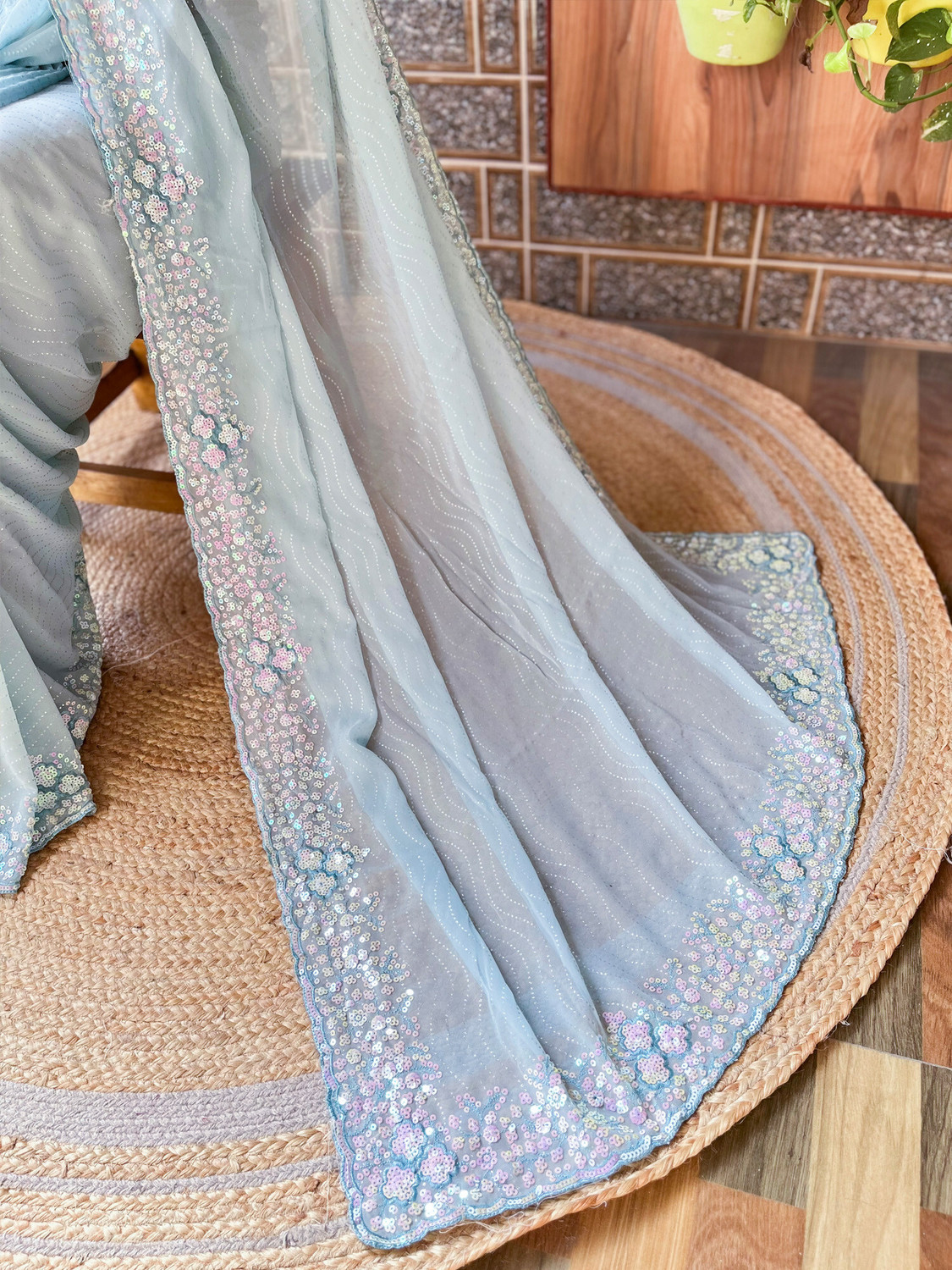 Image of Akhilam Embellished Bollywood Georgette Saree