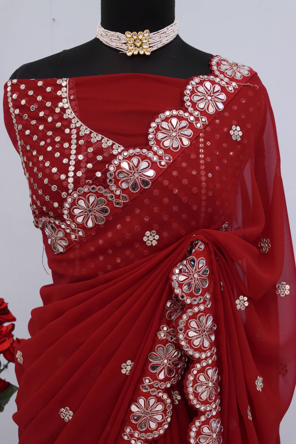 PRATYAMFASHION Embroidered Georgette Saree - Image 5
