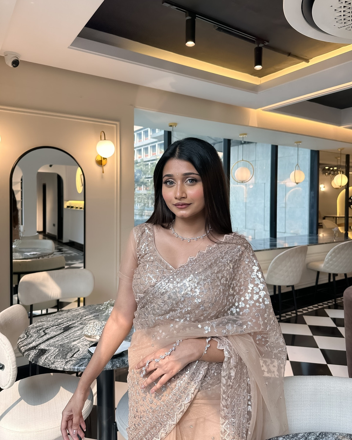 Image of KRISHNACOLLECTION9 Embroidered, Embellished, Self Design Bollywood Net Saree
