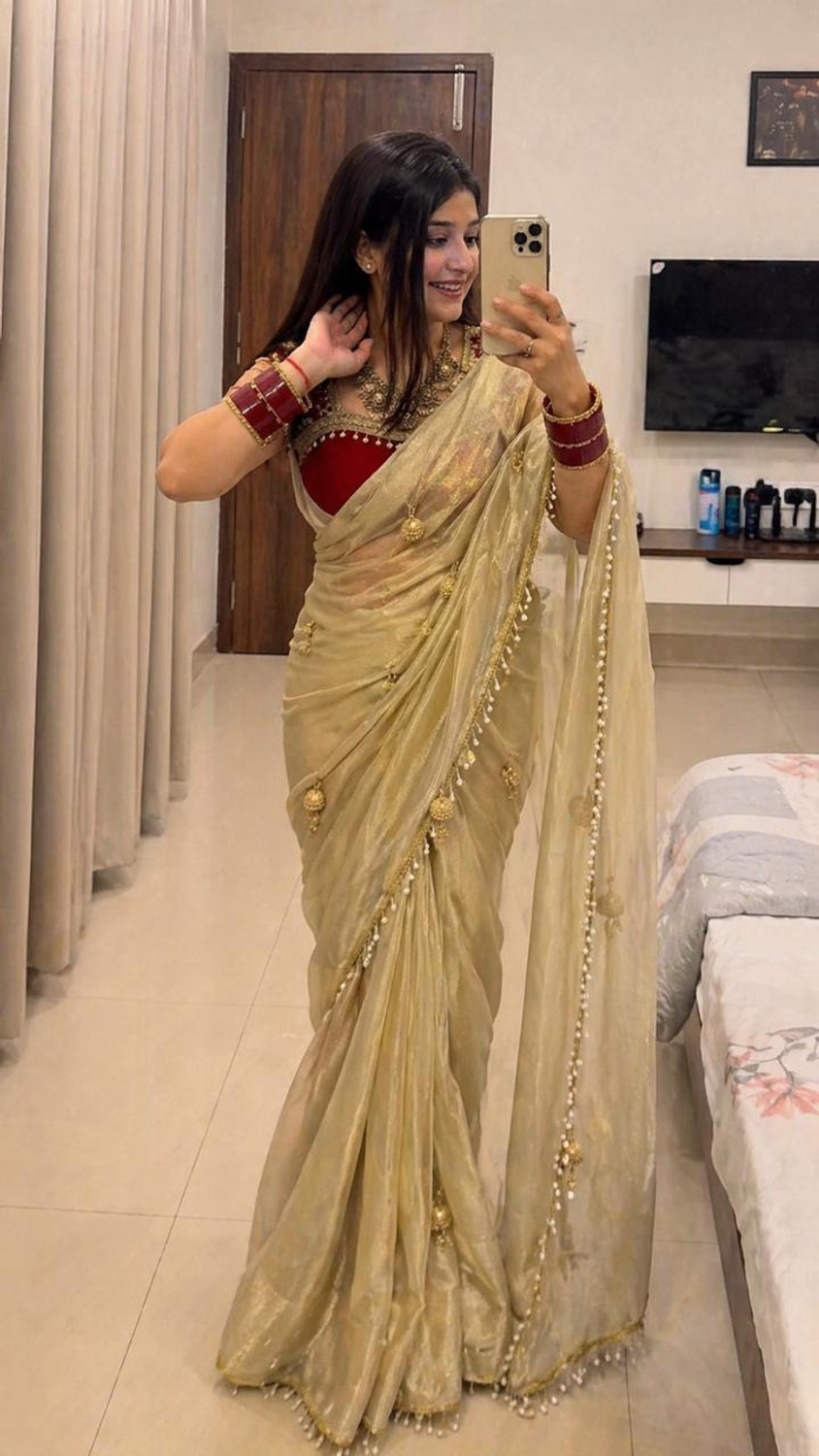 Image of sadala culture Printed Bollywood Silk Blend, Tissue Saree