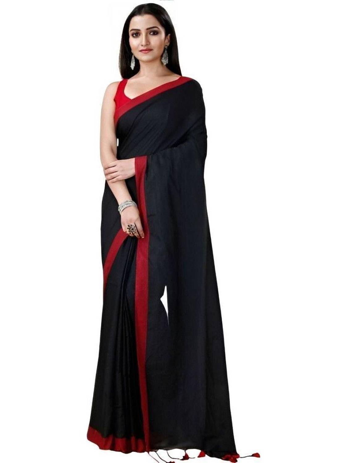 Amita Collections Solid/Plain Handloom Pure Cotton Saree
