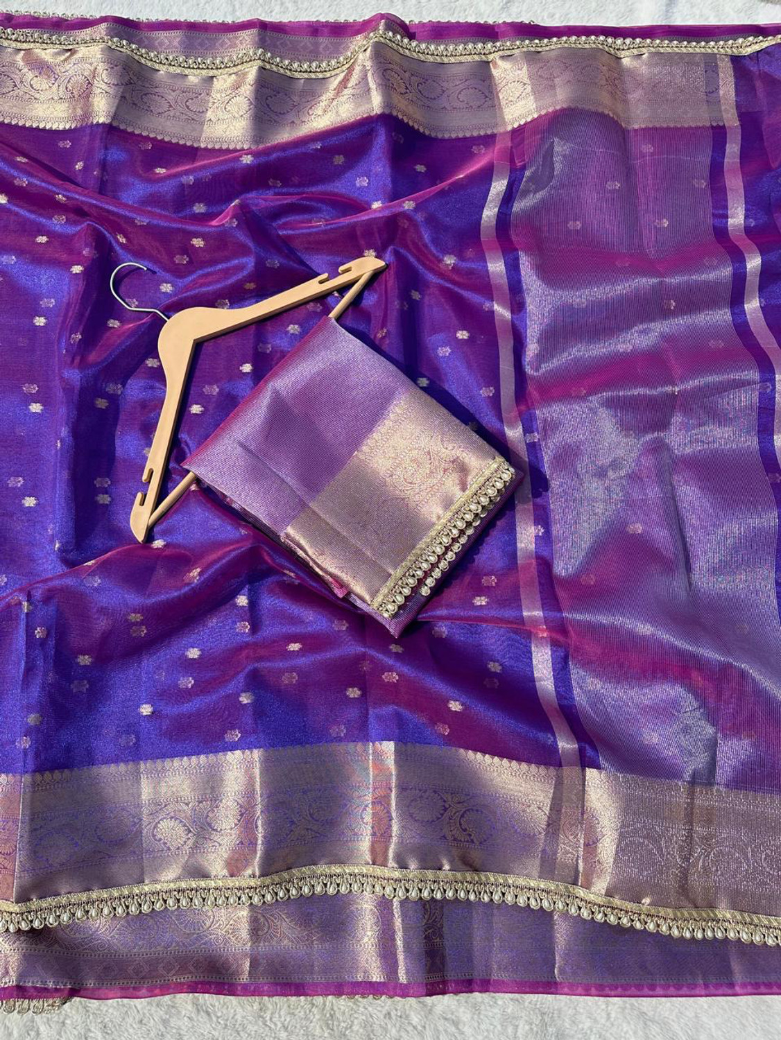 Image of Mkfabrics Embellished, Solid /Plain Banarasi Tissue Saree