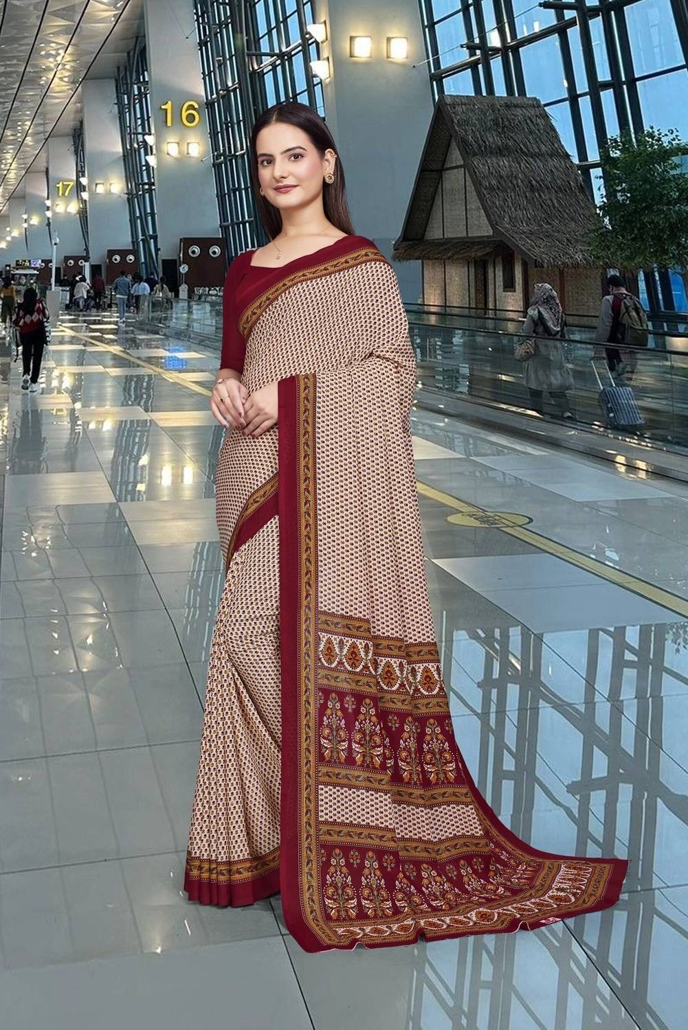 Feminista Printed, Solid/Plain Daily Wear Crepe Saree (Maroon)