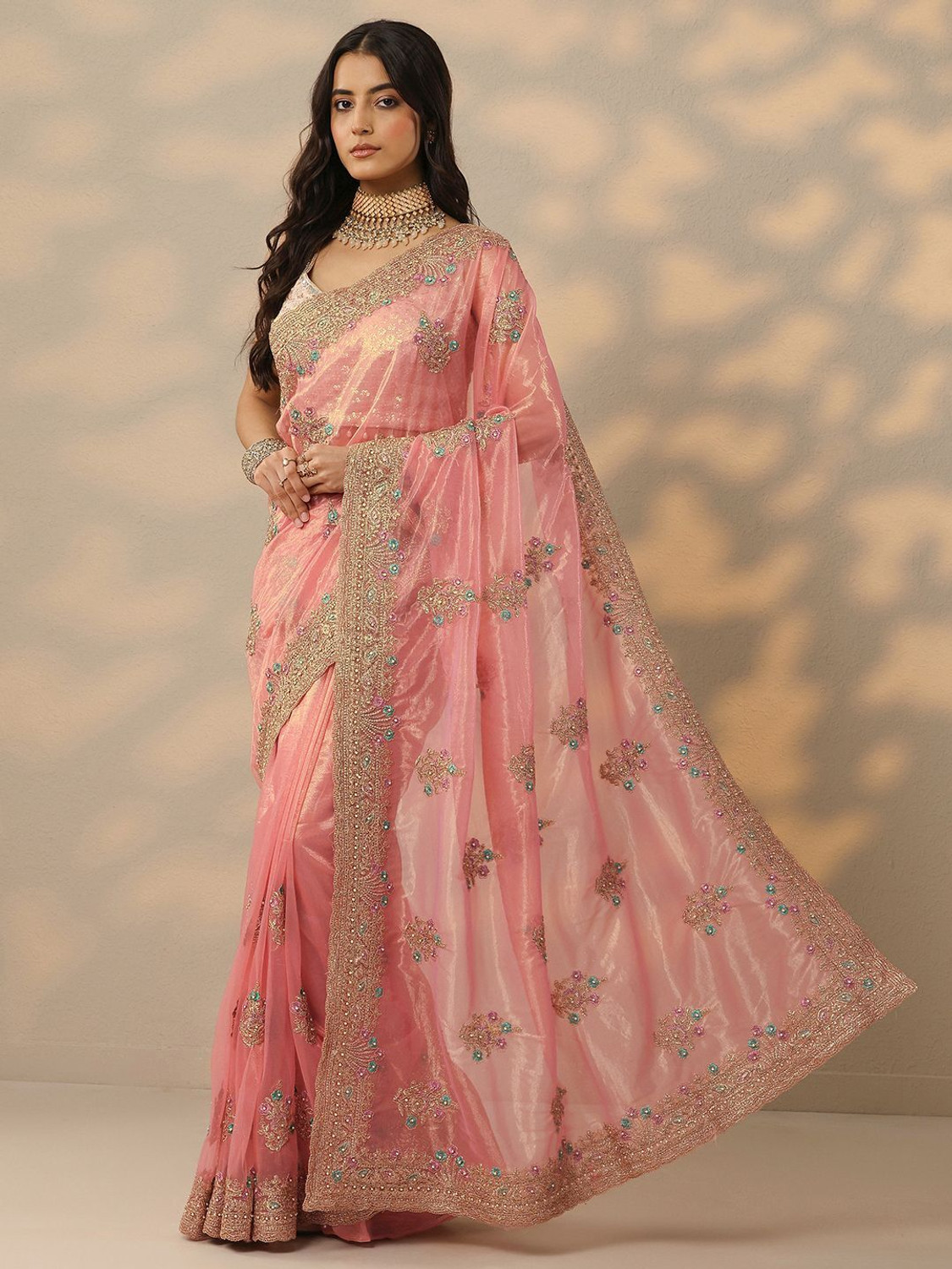 LIBAS Embroidered Daily Wear Nylon Saree