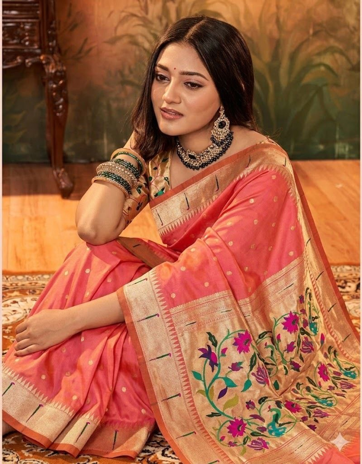 Image of WINKLECART Woven Paithani Silk Blend, Pure Cotton Saree
