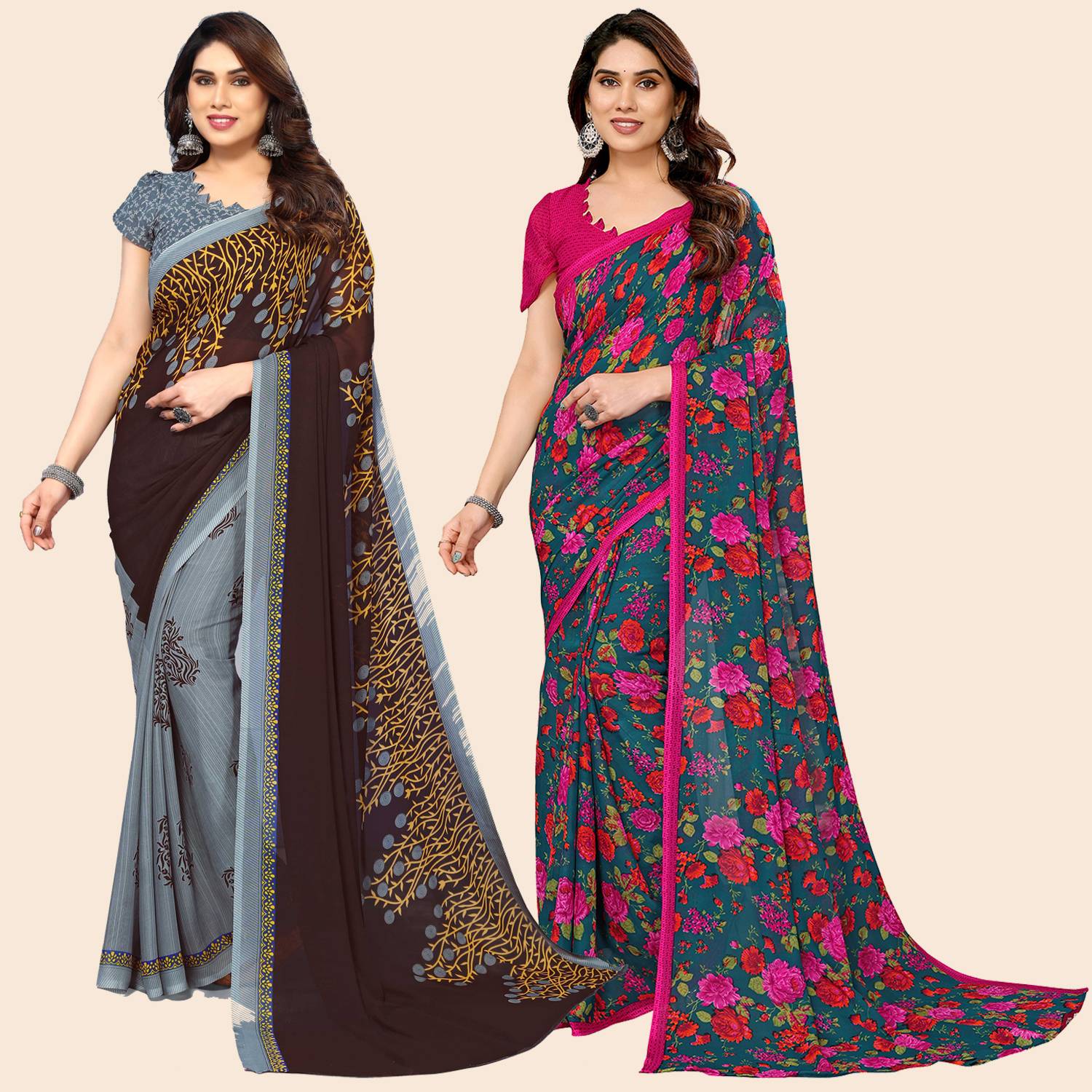 Anand Sarees Paisley, Ombre, Geometric Print, Floral Print, Striped, Checkered, Self Design, Printed Daily Wear Georgette Saree