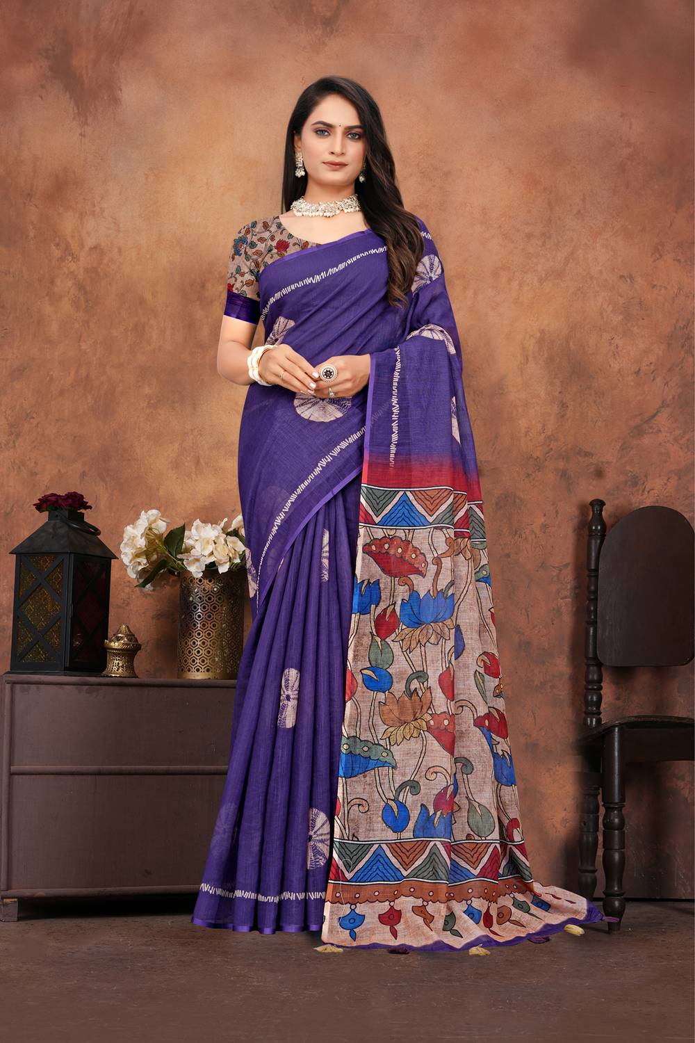Clothing Hub Printed Bollywood Linen Saree