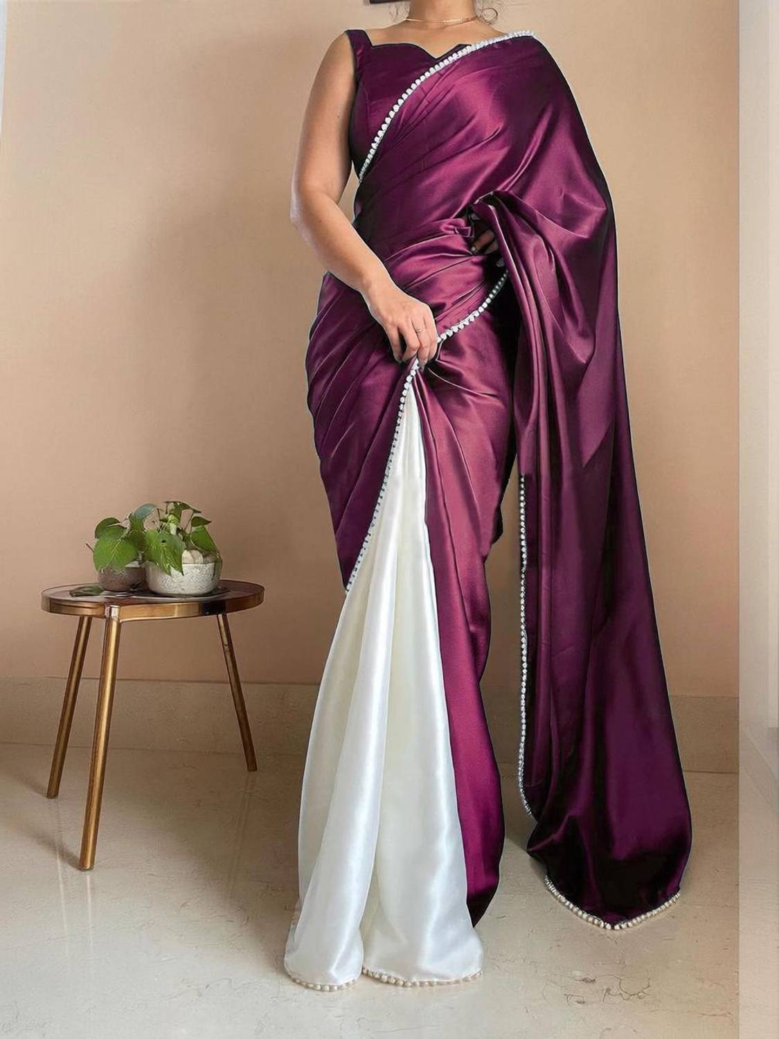 BRAHMSHAKTI Solid/Plain Bollywood Satin, Pure Silk Saree