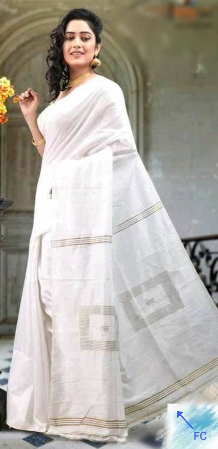 sourav biswas Self Design Handloom Cotton Silk Saree