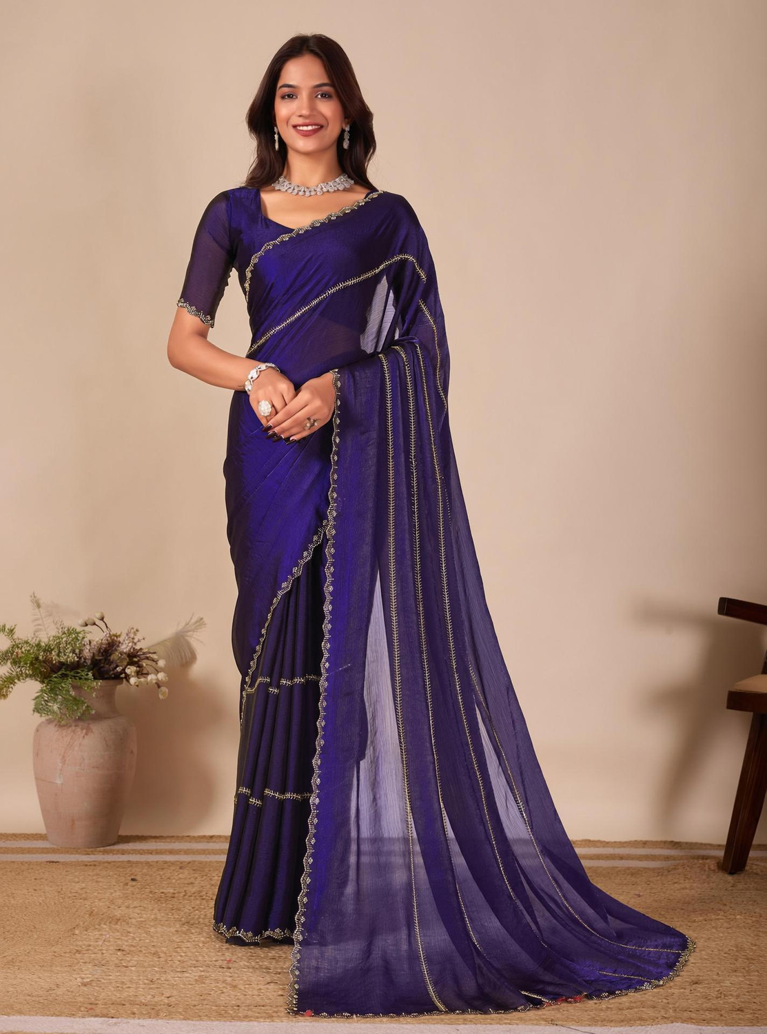 Image of Manokamna Embellished Bollywood Chiffon Saree