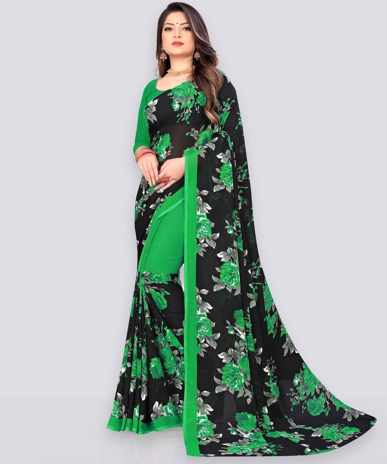 Anand Sarees Floral Print Bollywood Georgette Saree