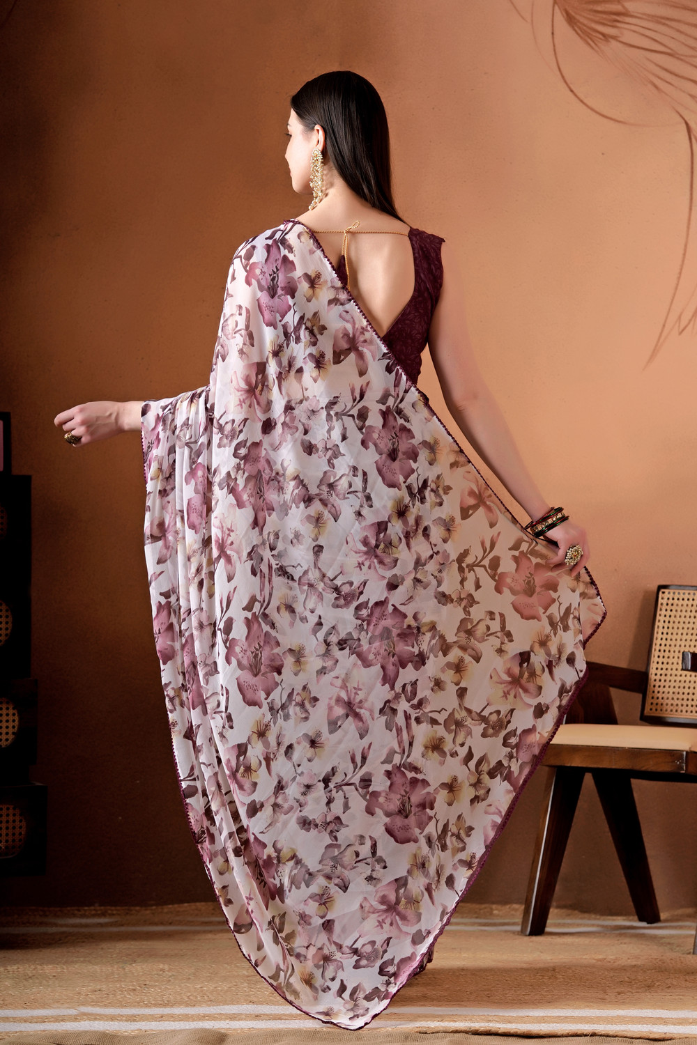 Image of MANVIKA FASHION Floral Print Daily Wear Chiffon Saree