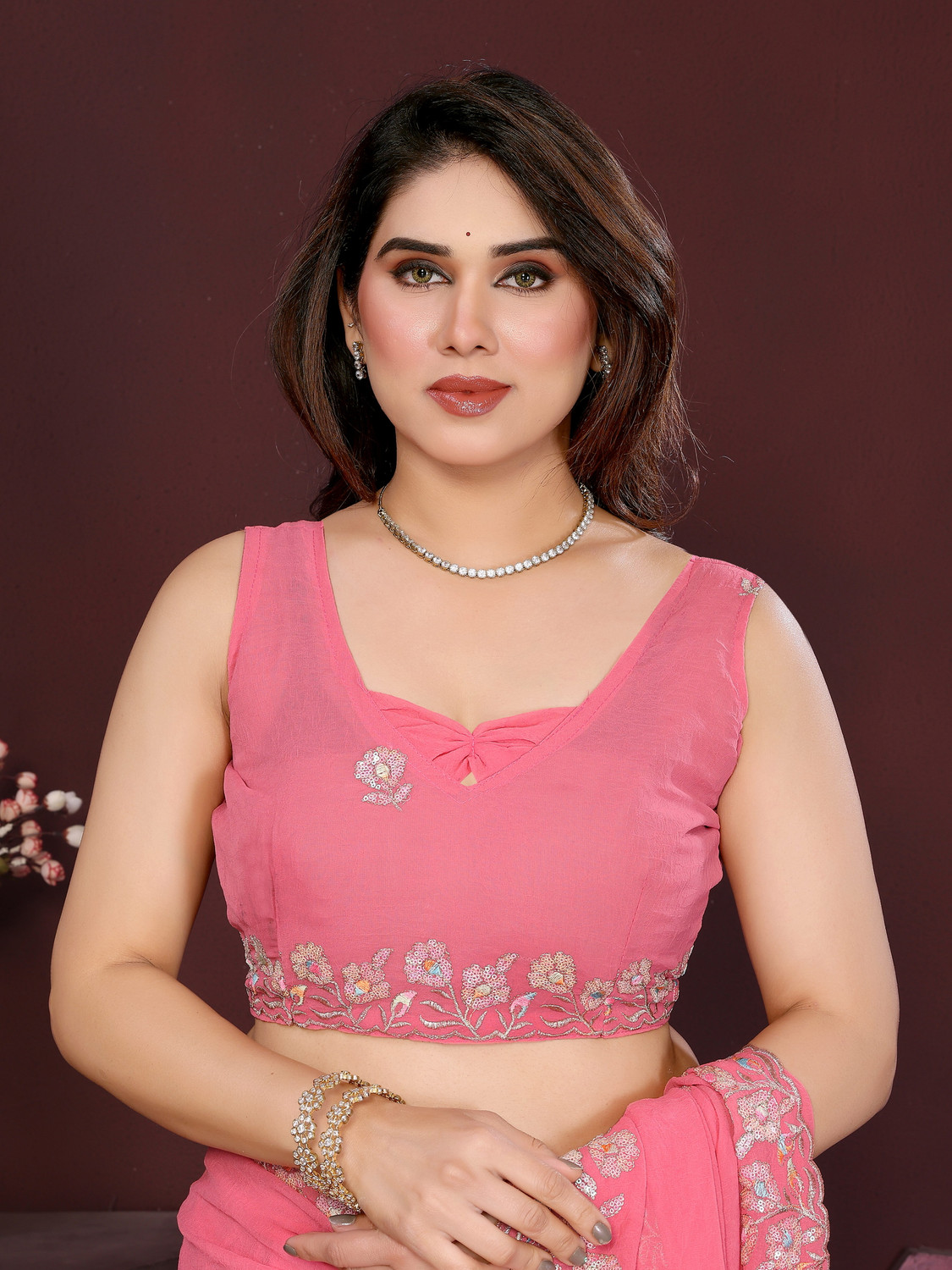 Image of ShreeNazaaraa Embroidered, Floral Print Bollywood Georgette Saree