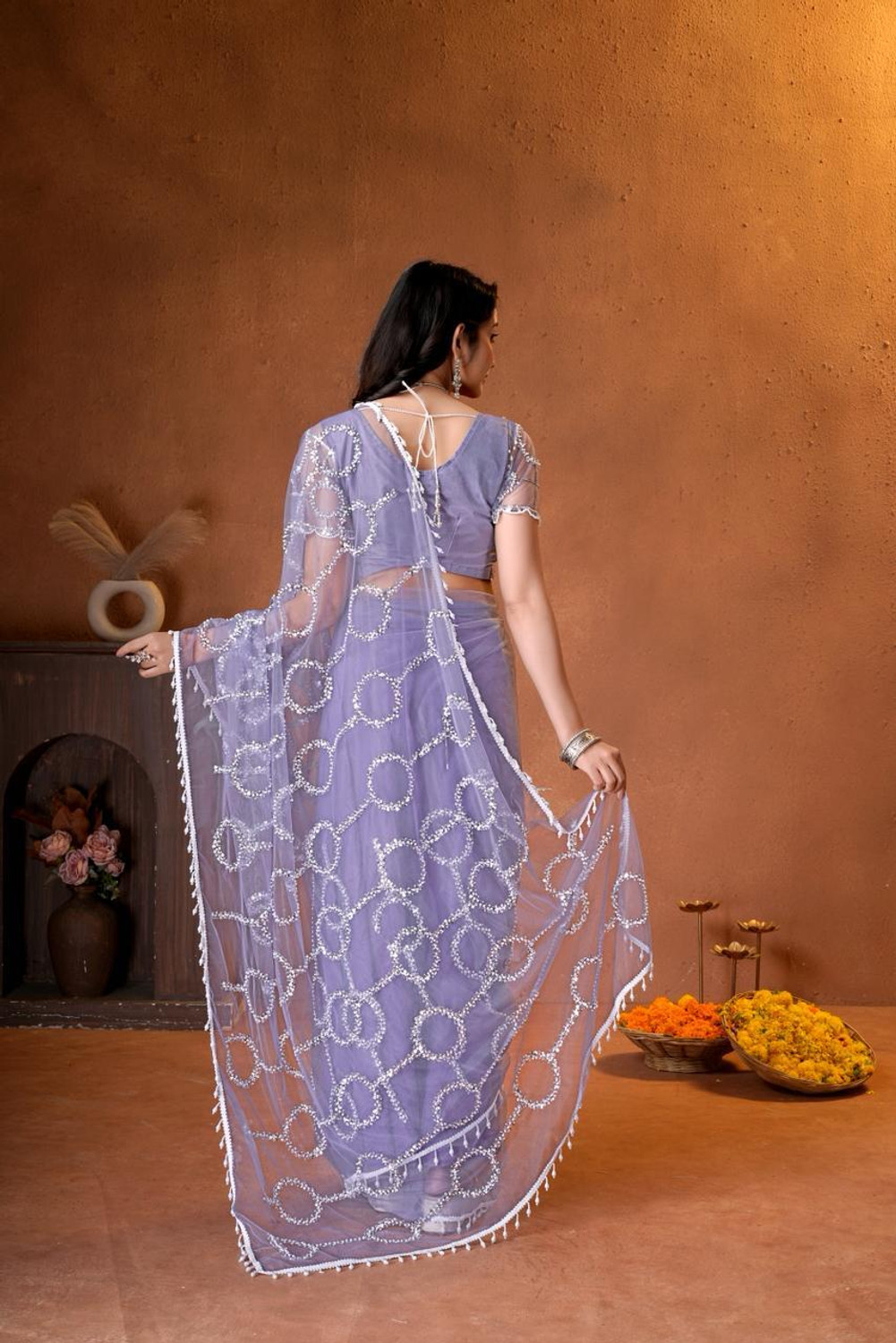 Image of EEMONY FASHION Embroidered Bollywood Net Saree