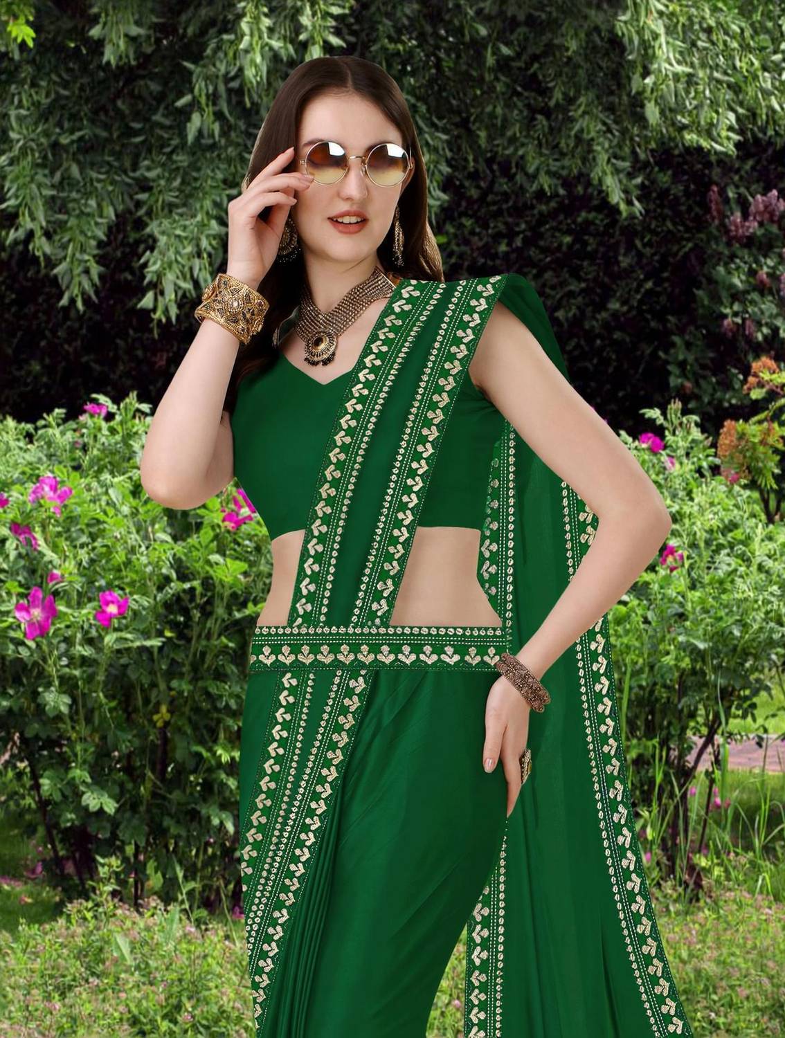 Anugrah Textile Solid/Plain, Embroidered Daily Wear Lycra Blend, Chiffon Saree