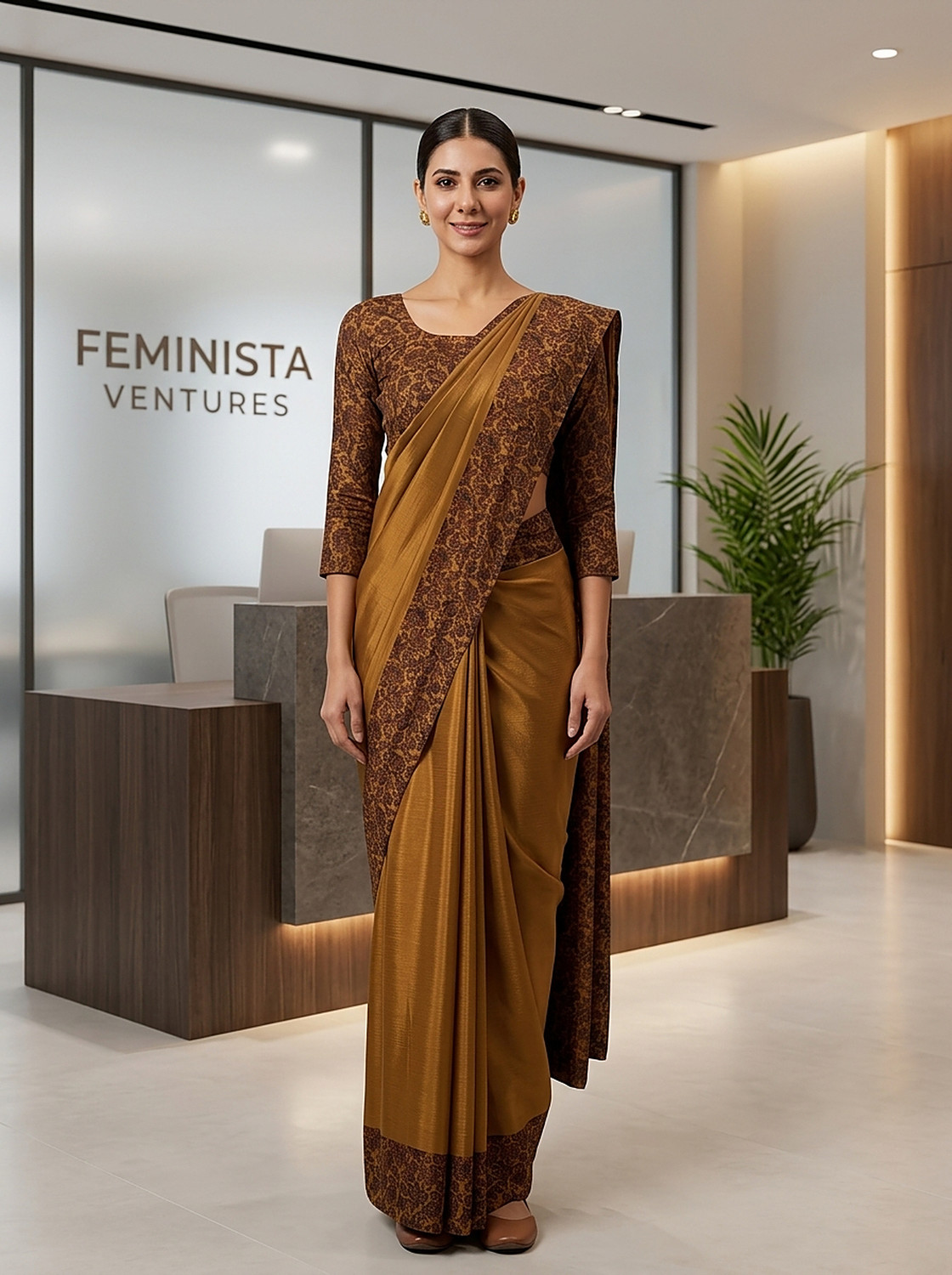 Image of Feminista Printed Daily Wear Crepe Saree
